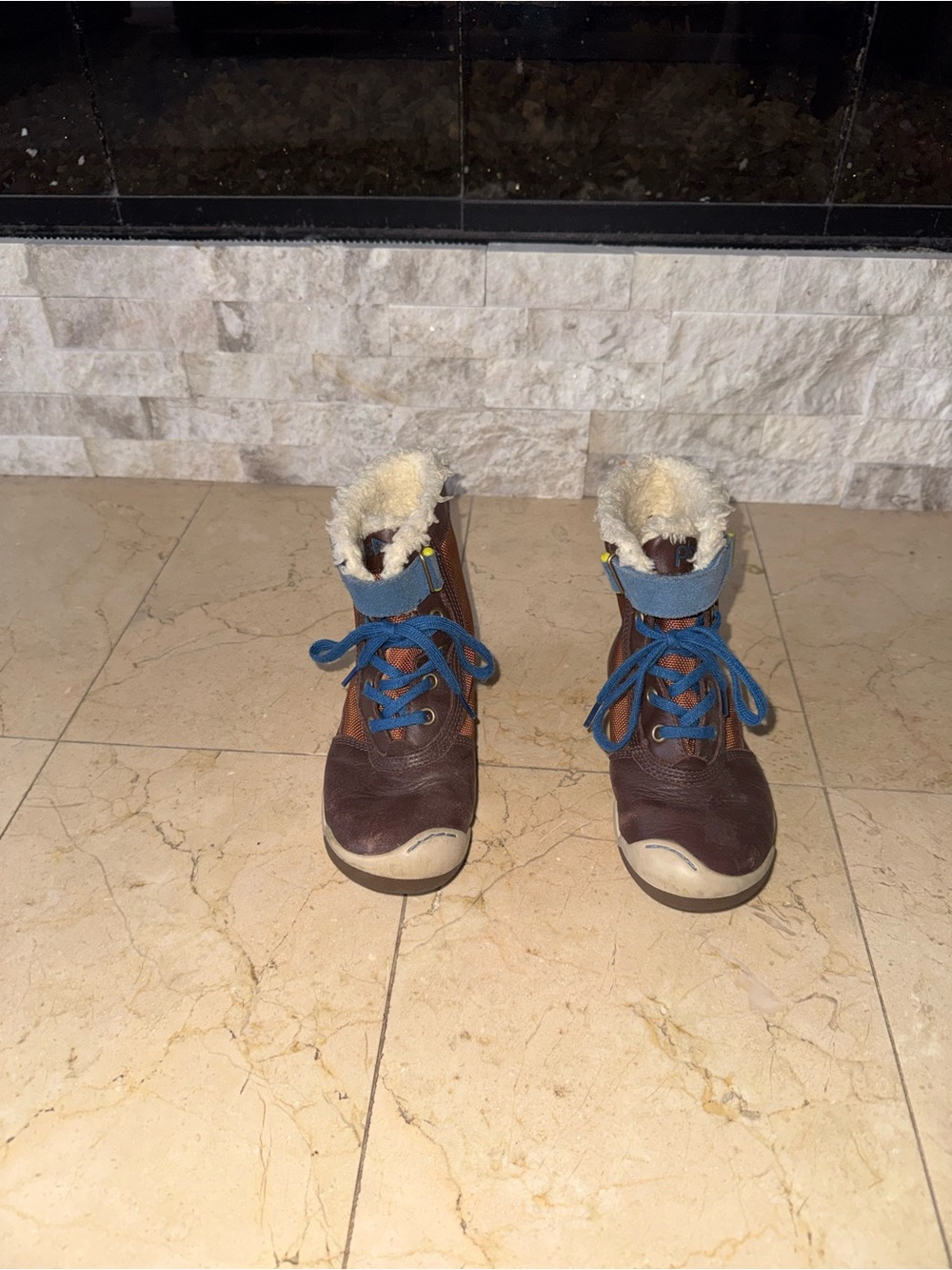 PLAE Kids Brown Boots with Blue Accents